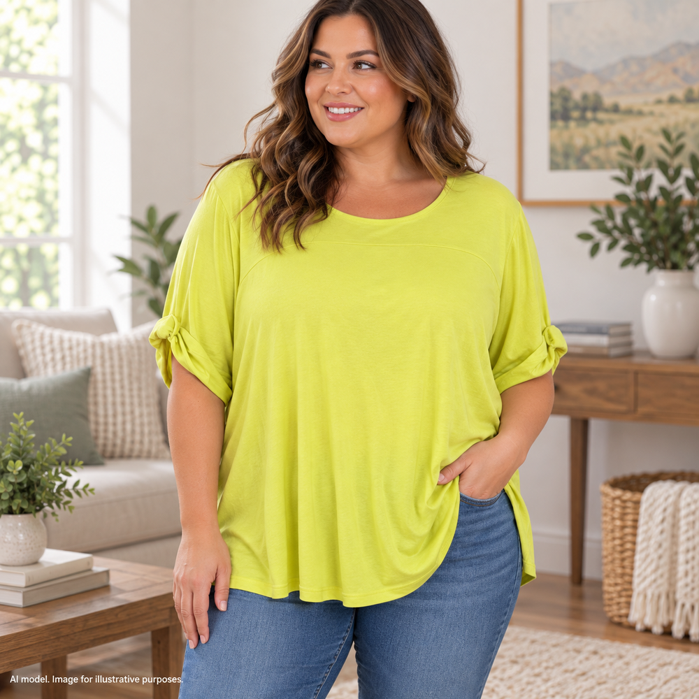 J Jill Wearever Collection Shirt Women 2X Neon Yellow Flowy Soft Cuffed Jersey